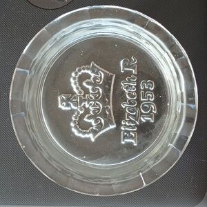 Vintage- Rare-Elizabeth R 1953  Glass Ashtray